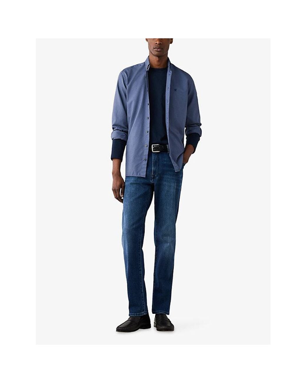 Hackett Blue Tailored-Fit Garment-Dyed Cotton Oxford Shirt for men