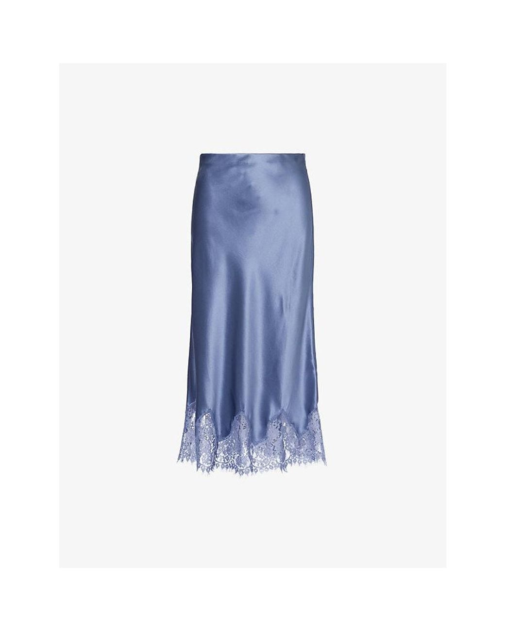 Reformation Blue Carolina Lace-Trim Silk Midi Skirt
