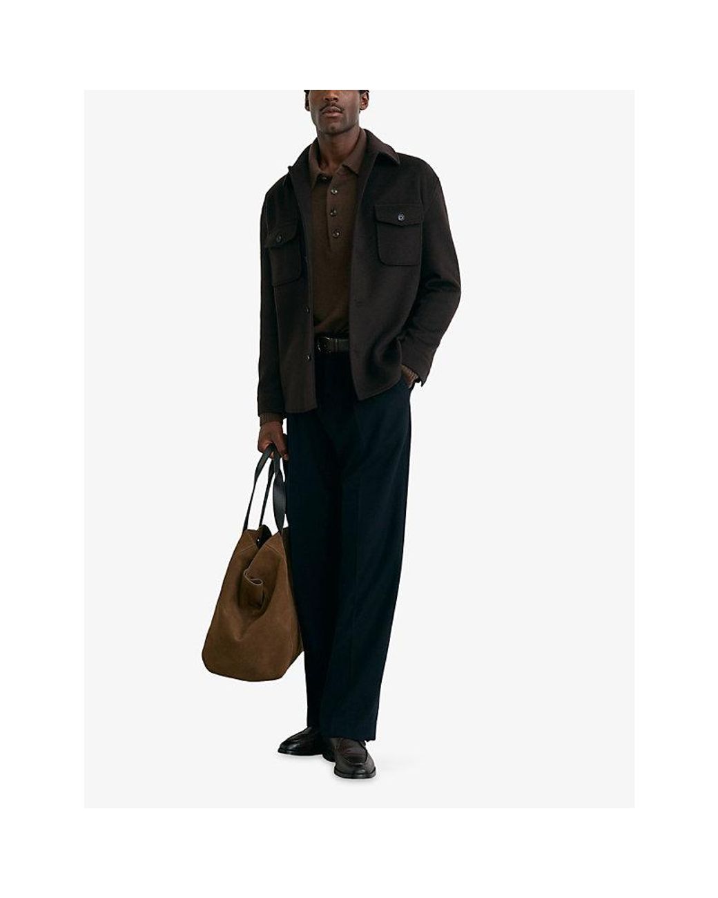 Reiss Black Liam Patch-Pocket Wool-Blend Overshirt for men