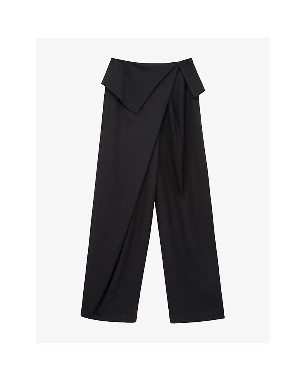 Loewe Black Draped Wide-Leg Wool Trousers