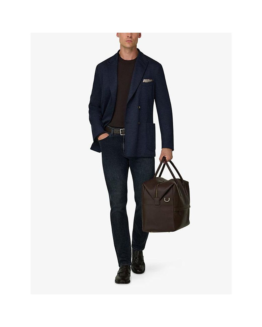Boggi Blue Double-Breasted Regular-Fit Wool-Blend Jacket for men