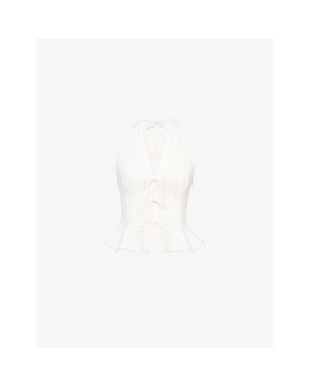 House Of Cb White Elena Peplum-Hem Stretch-Cotton Top Xs (A-C Cup)