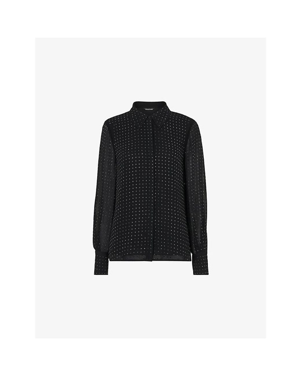 Whistles Black Hot Fix Diamante-Embellished Woven Blouse