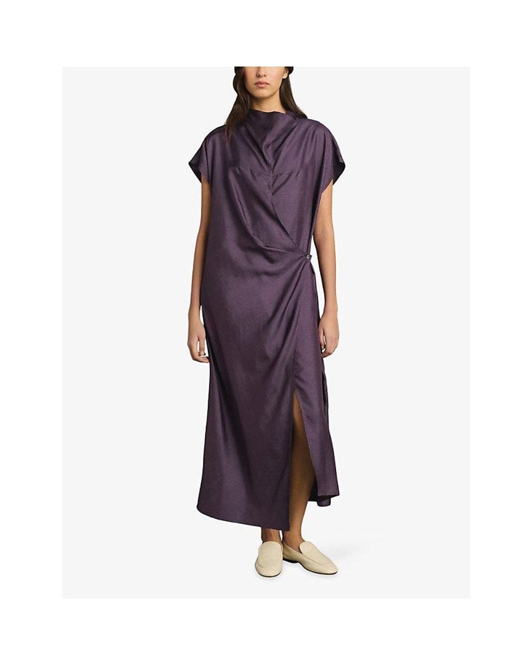 Soeur Purple Foggia Cowl-Neck Silk Midi Dress