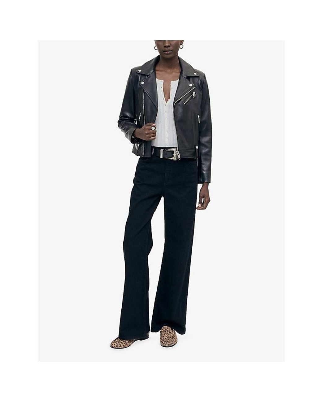 The Kooples Blue Asymmetric-Fastened Lambskin-Leather Biker Jacket