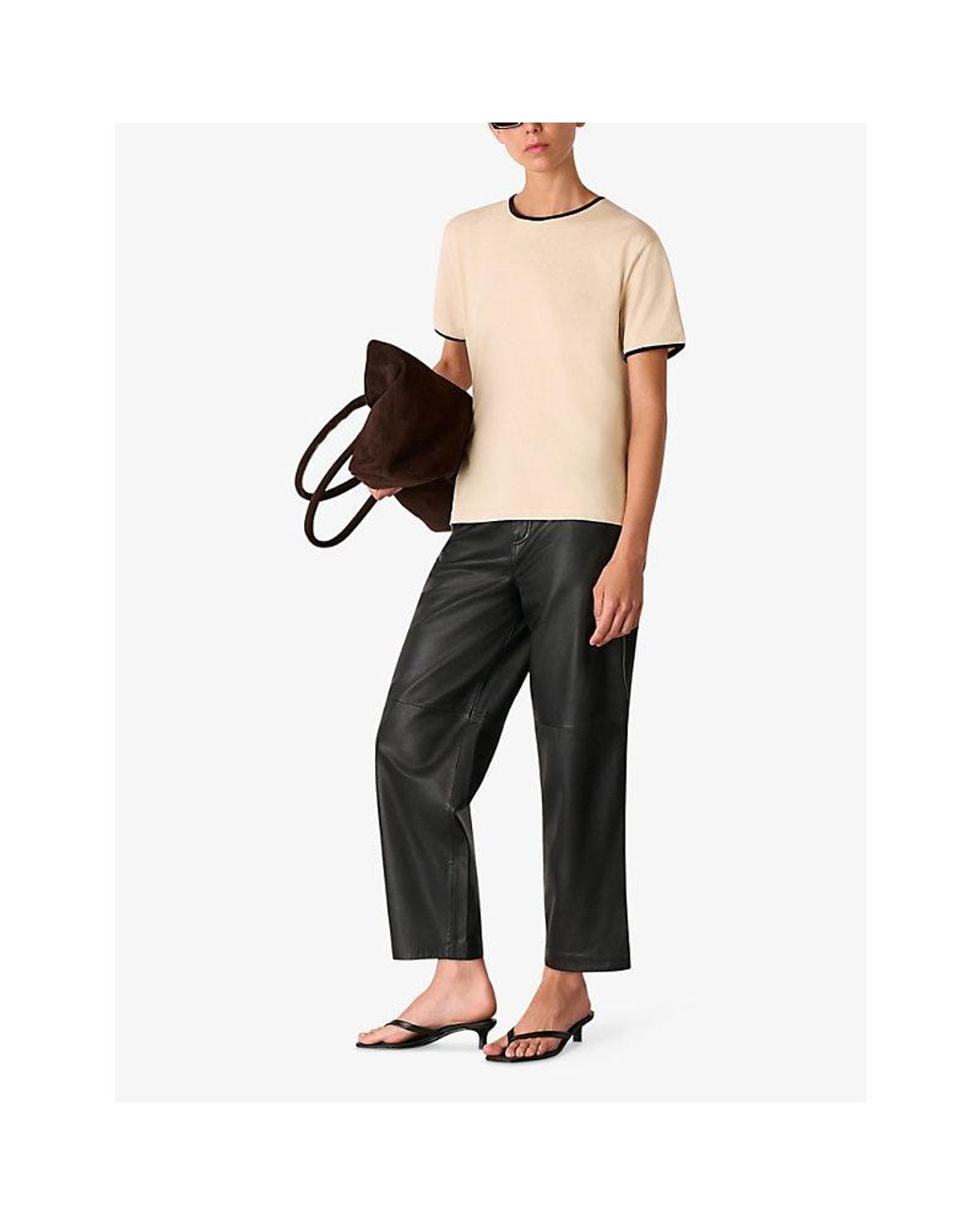 Whistles Natural Contrast-Piping Regular-Fit Cotton-Jersey T-Shirt