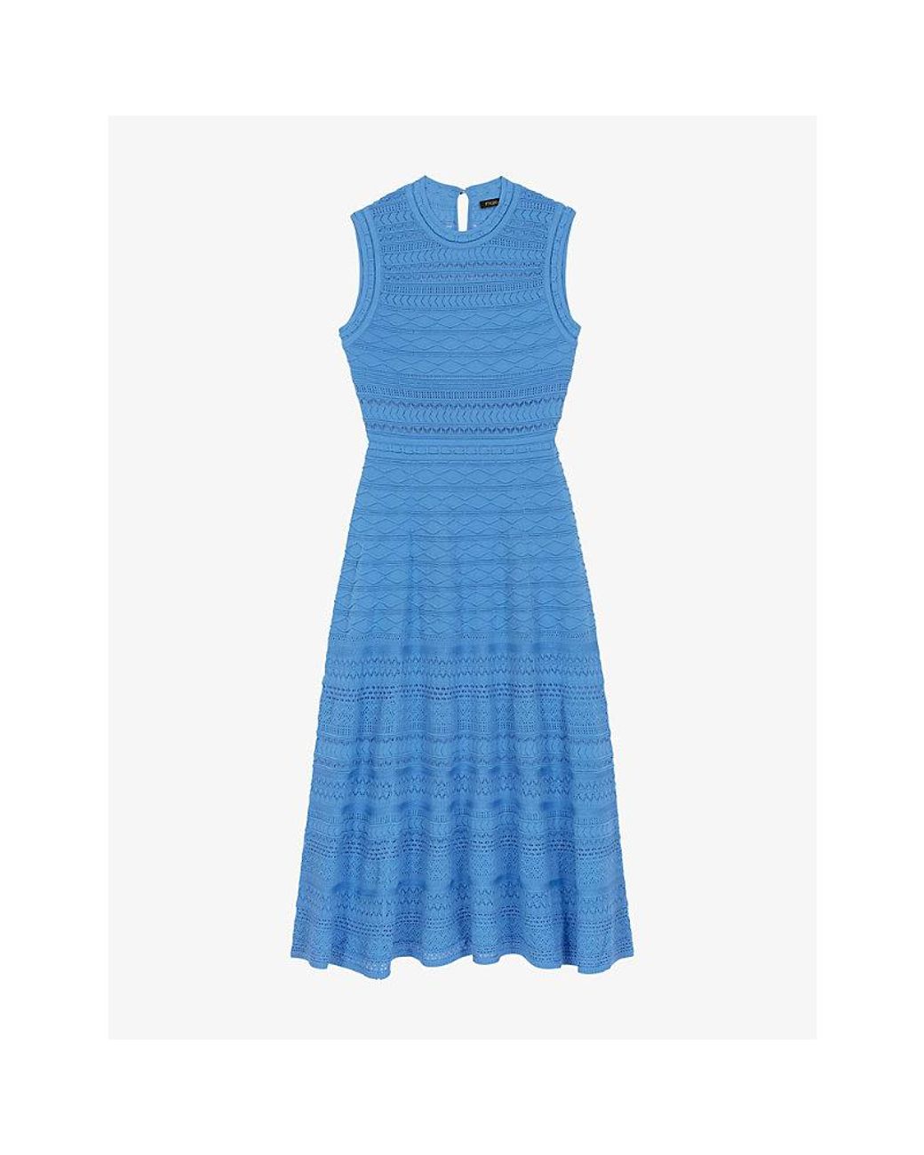 Maje Blue Geometric-Jacquard Openwork Knitted Maxi Dress