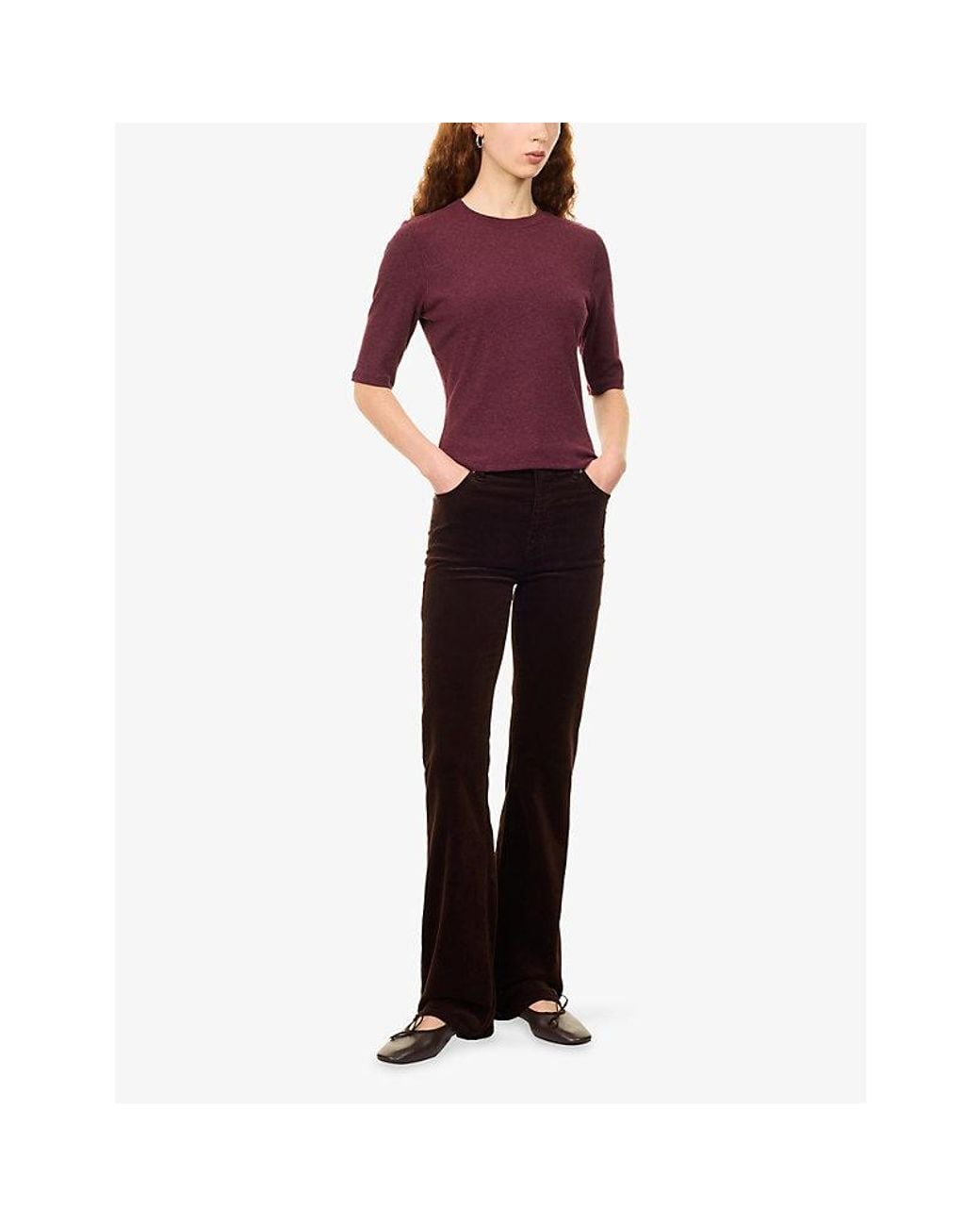 FRAME Brown The Corduroy Reboot Flared Stretch-Cotton Trousers
