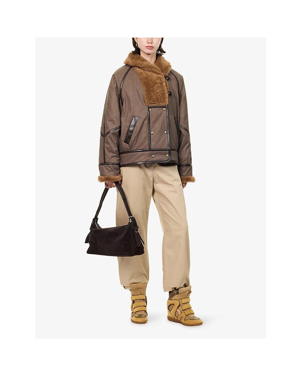 Isabel Marant Brown Olinka Faux-Fur Collar Padded Jacket