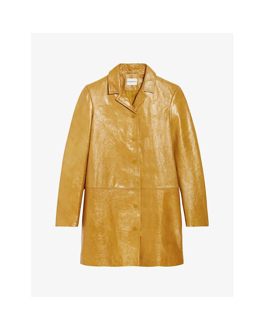 Claudie Pierlot Notch lapel Leather Jacket in Yellow Lyst