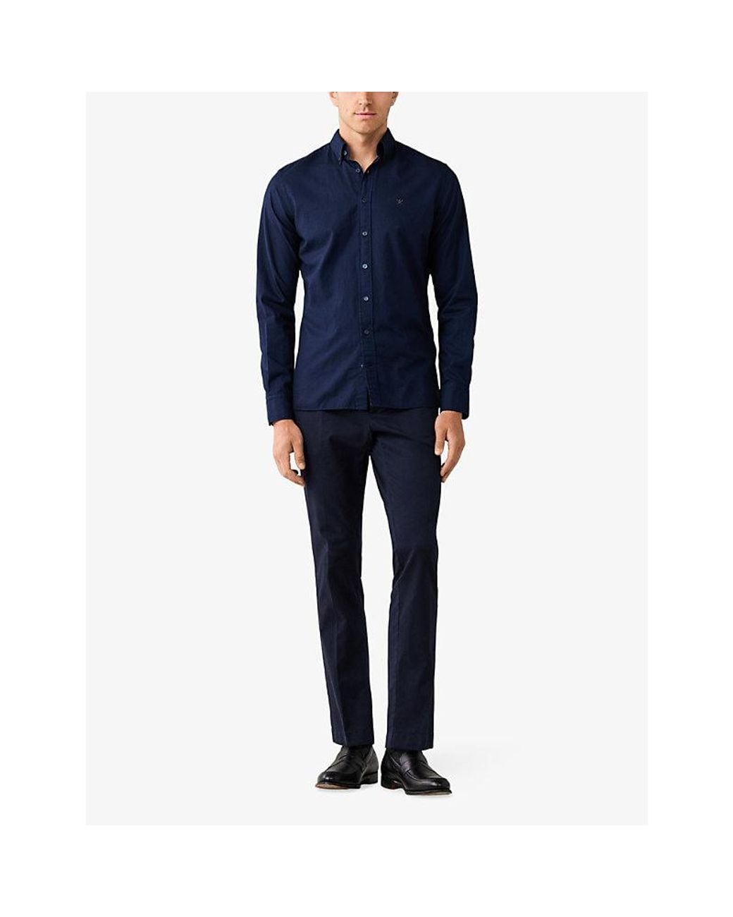 Hackett Blue Tailored-Fit Garment-Dyed Cotton Oxford Shirt for men