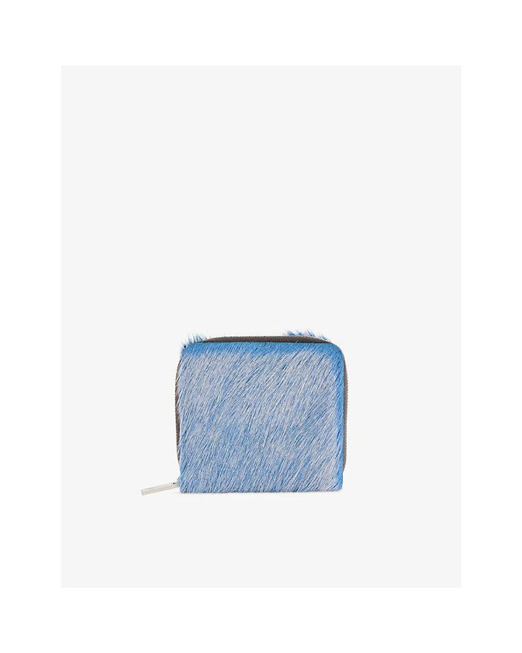 Rick Owens Blue Zipped Leather Hair Wallet for men