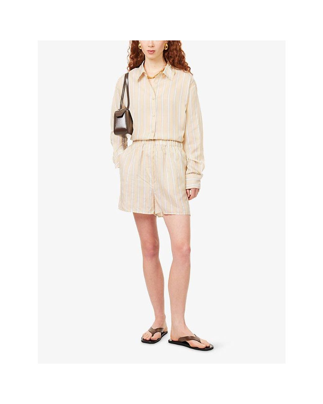 Frankie Shop Natural Lui Striped Woven Shorts