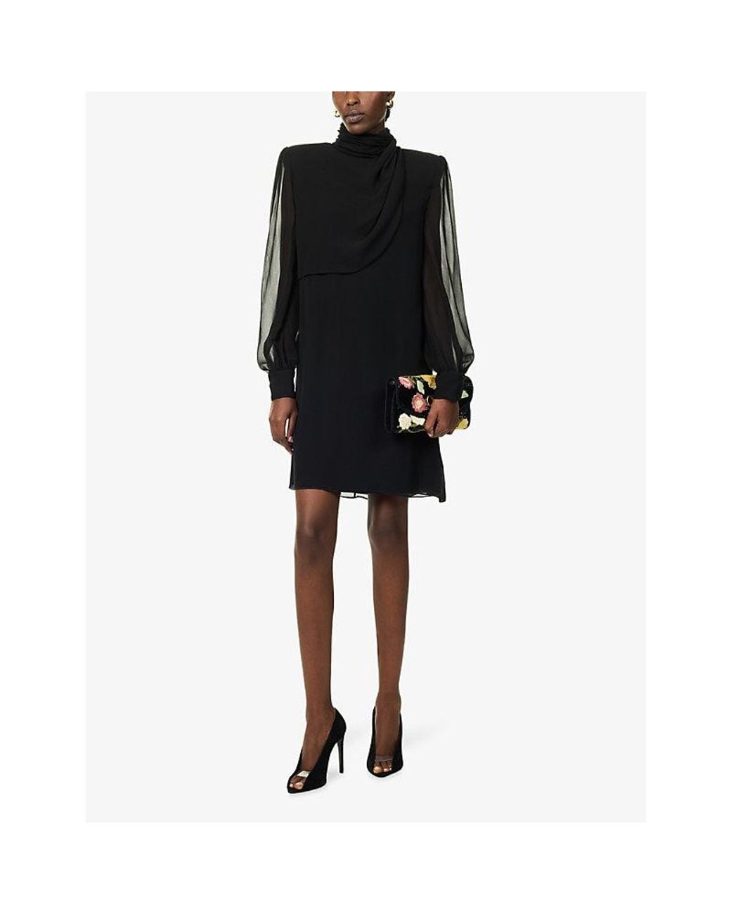 Valentino Black Draped High-Neck Silk Mini Dress