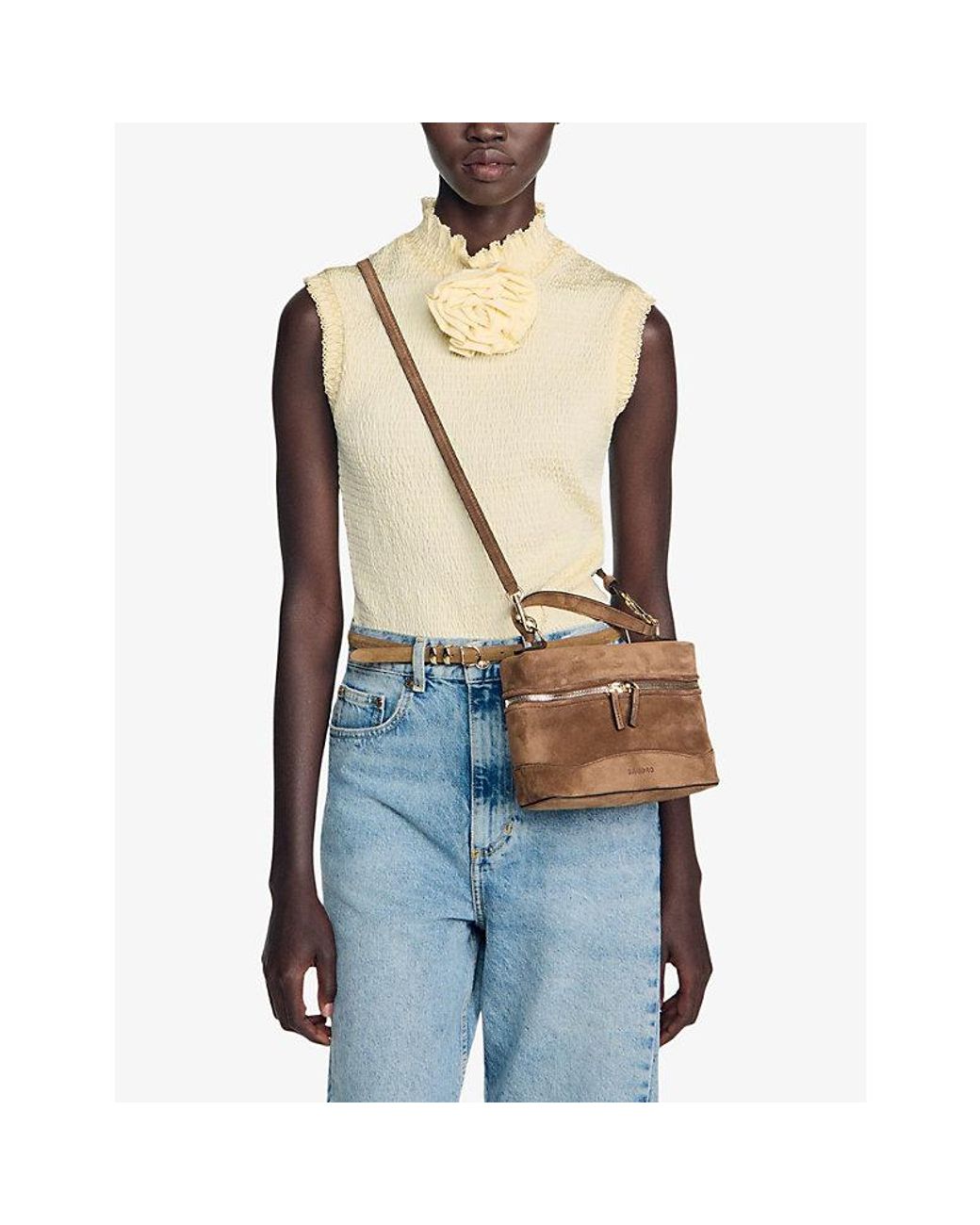 Sandro Brown Tangolino Suede Top-Handle Bag