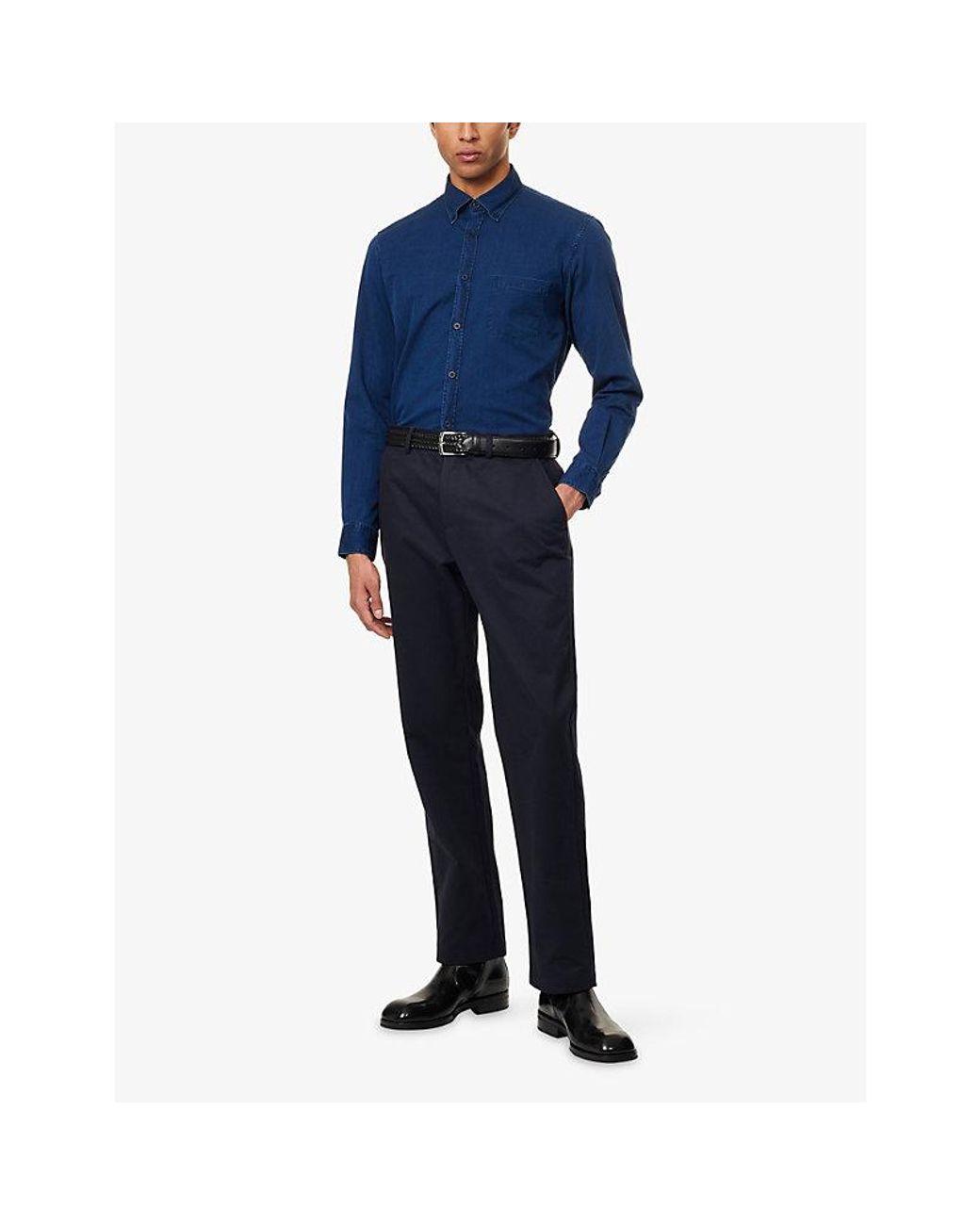 Sunspel Blue Drill Straight-Leg Cotton Trousers for men