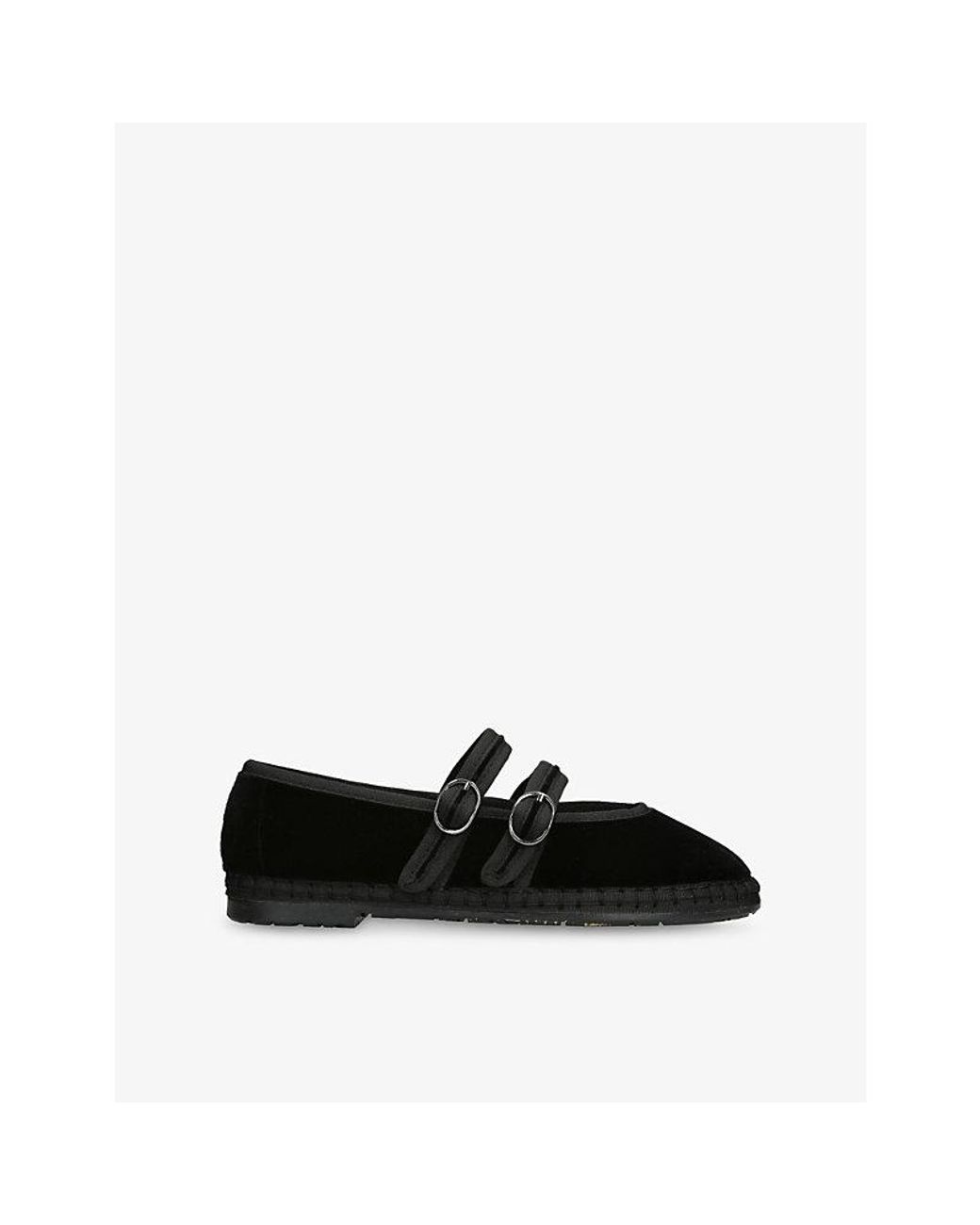 Flabelus Black Claire Velvet Mary-Jane Flats