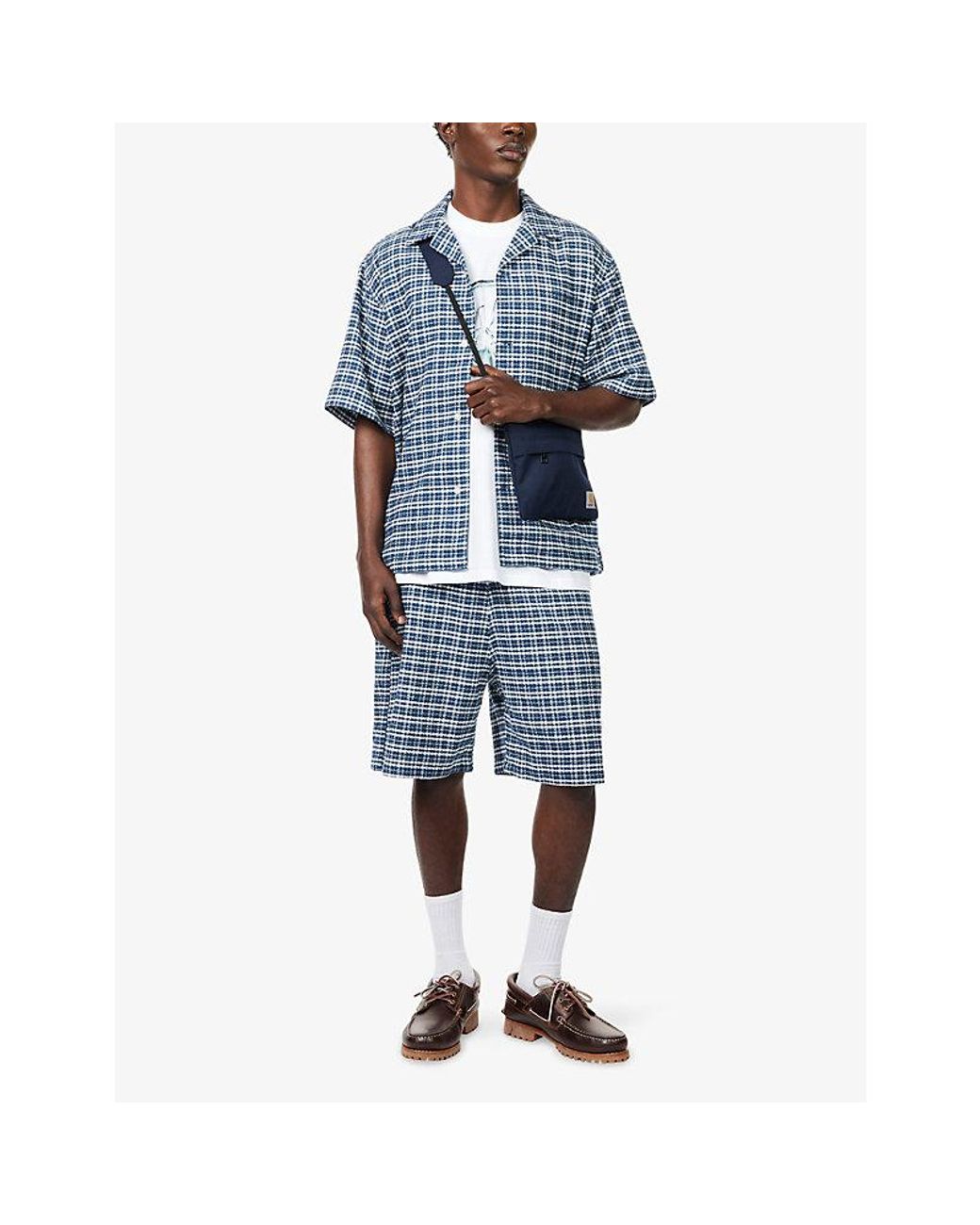 Carhartt Blue Kander Checked Cotton Shorts for men