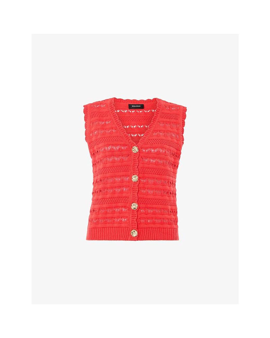 Whistles Red Pointelle V-Neck Button-Down Cotton Tank