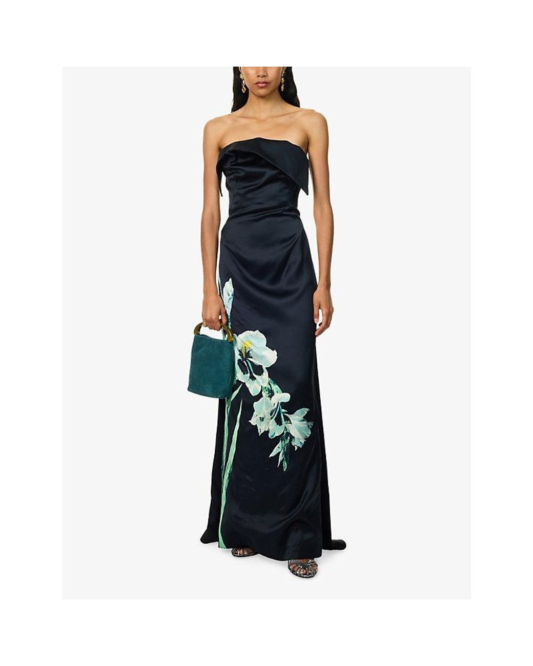 Erdem Blue Duchess Floral-Print Satin Maxi Dress