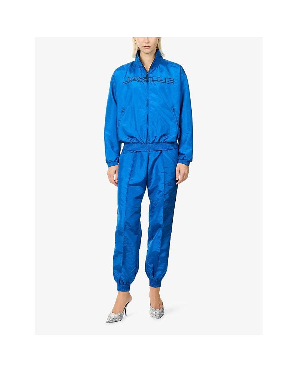 Jay3Lle Blue Contrast-Trim Soft-Shell Jogging Bottoms