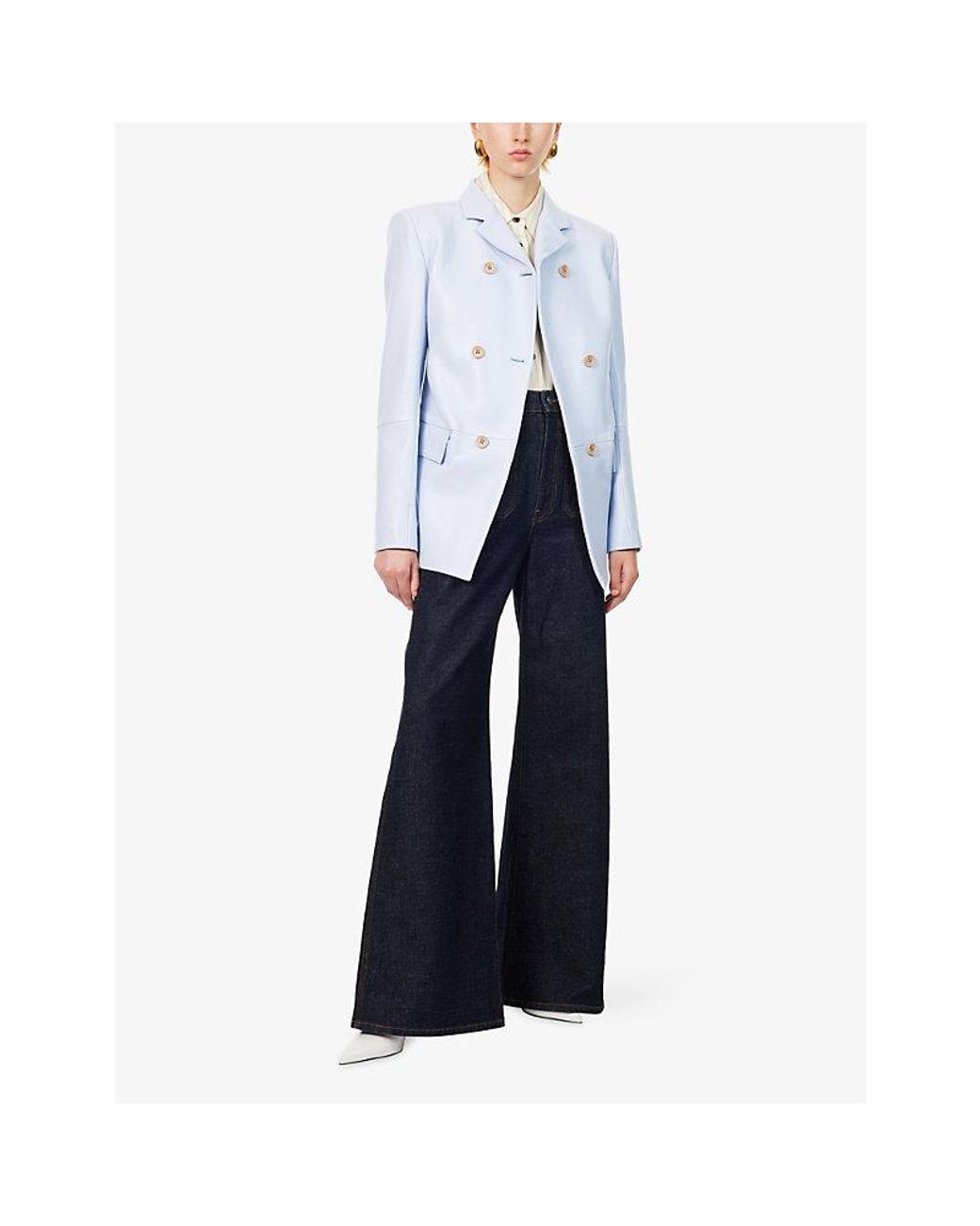 Khaite Blue Rolo Double-Breasted Leather Jacket