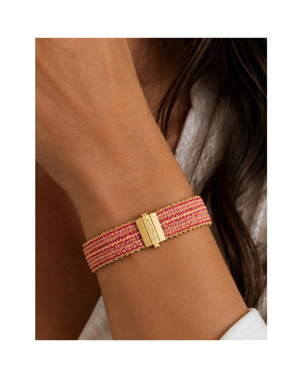 La Maison Du Couturier Pink Assya London Ibiza Clasp 18Ct Vermeil, And Silk Bracelet