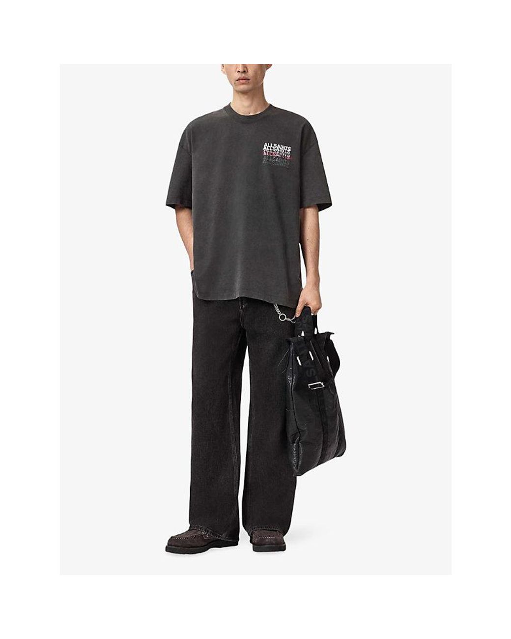 AllSaints Black Graphene Branded-Print Cotton-Jersey T-Shirt for men