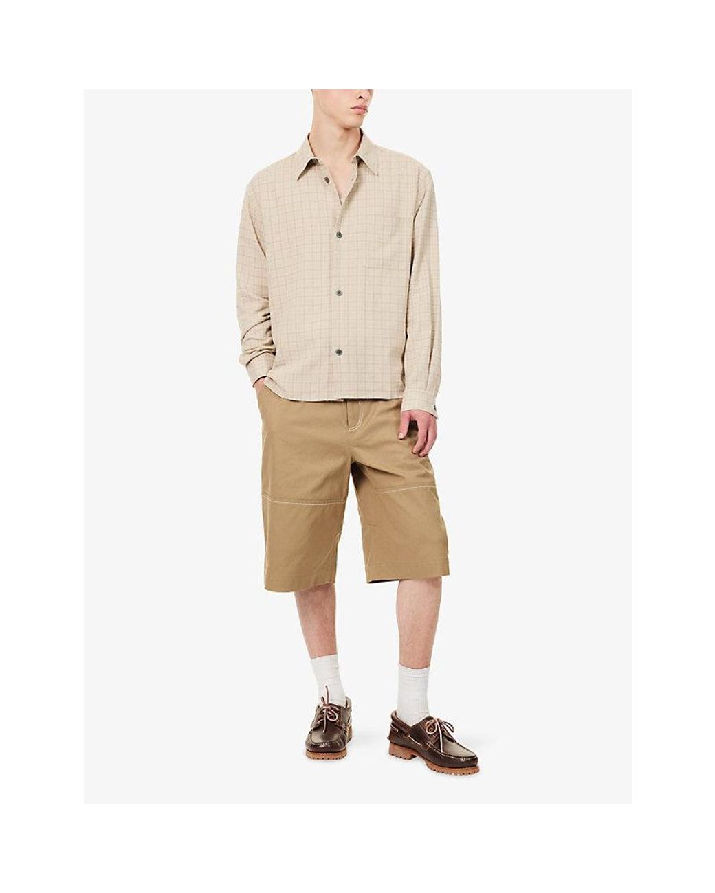 FRAME Natural Check-Print Plaid Linen-Blend Shirt for men