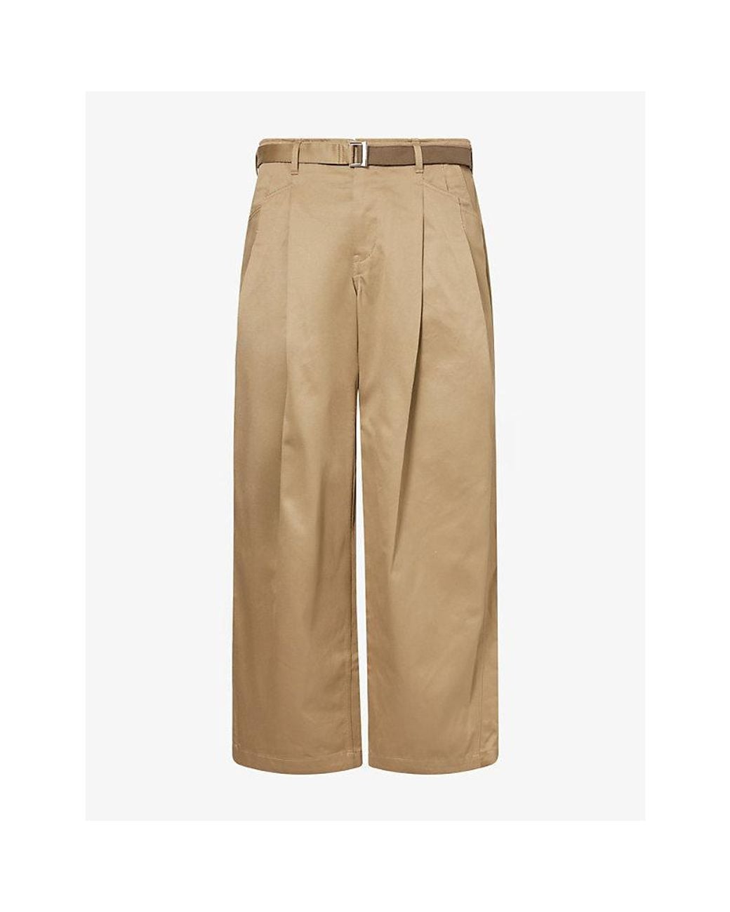 Sacai Natural Double-Pleated Wide-Leg Cotton Chinos for men