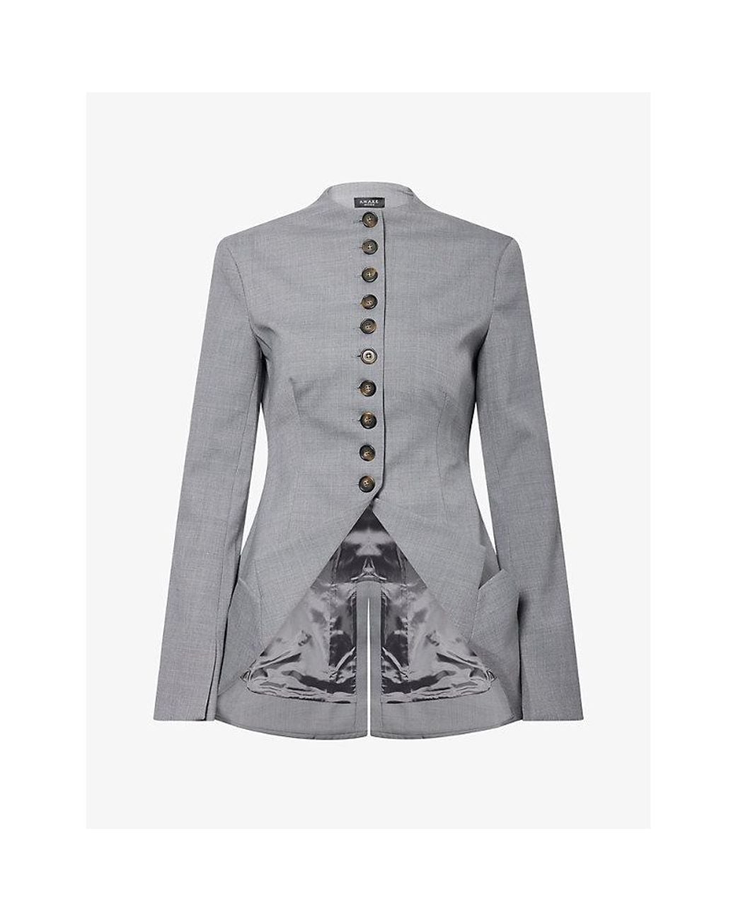 A.W.A.K.E. MODE Gray Round-Neck Collar Hem Woven Jacket