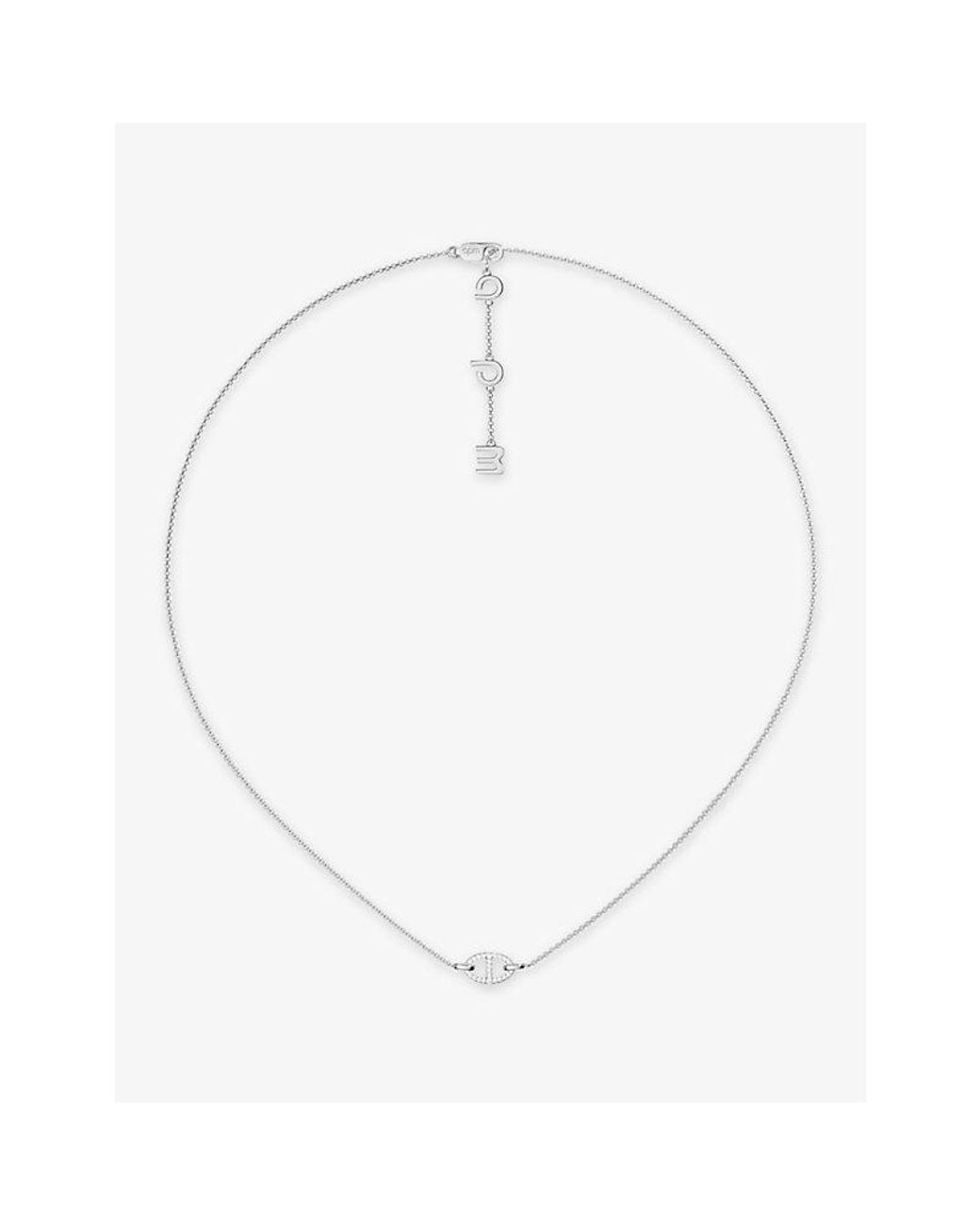 Apm Monaco White Marine Oval Rhodium Plated Alloy And Cubic Zirconia Necklace