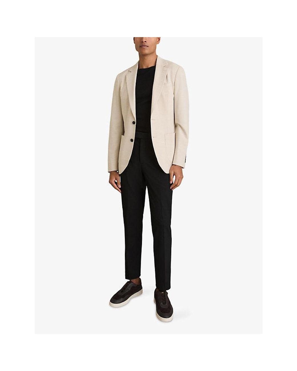 Reiss Black Found Slim-Fit Drawstring Woven Trousers for men