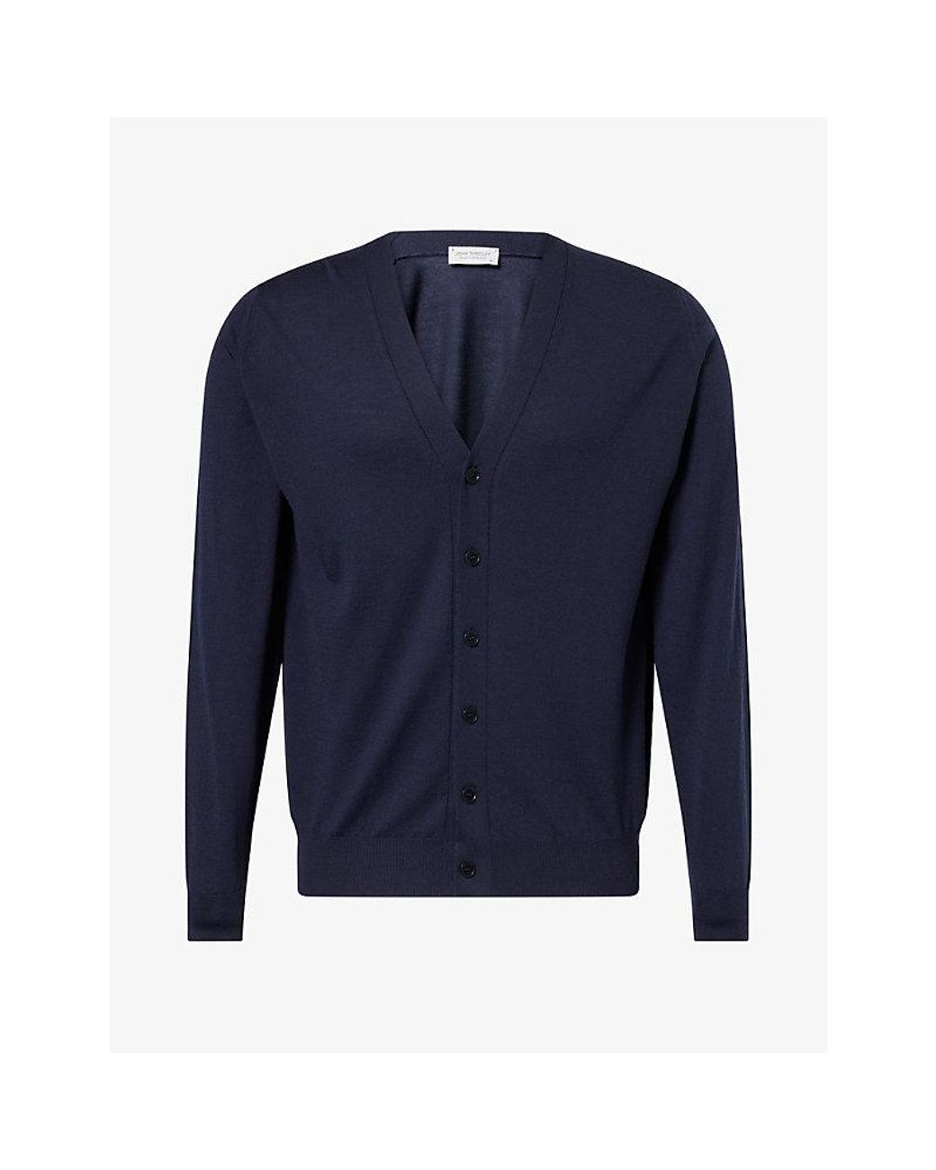 John Smedley Blue Long-Sleeve Merino-Wool Cardigan for men