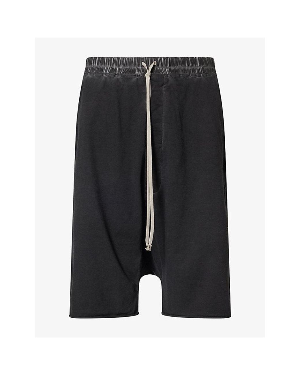 Rick Owens Black Drawstring-Waist Pod Cotton Sweat Shorts for men