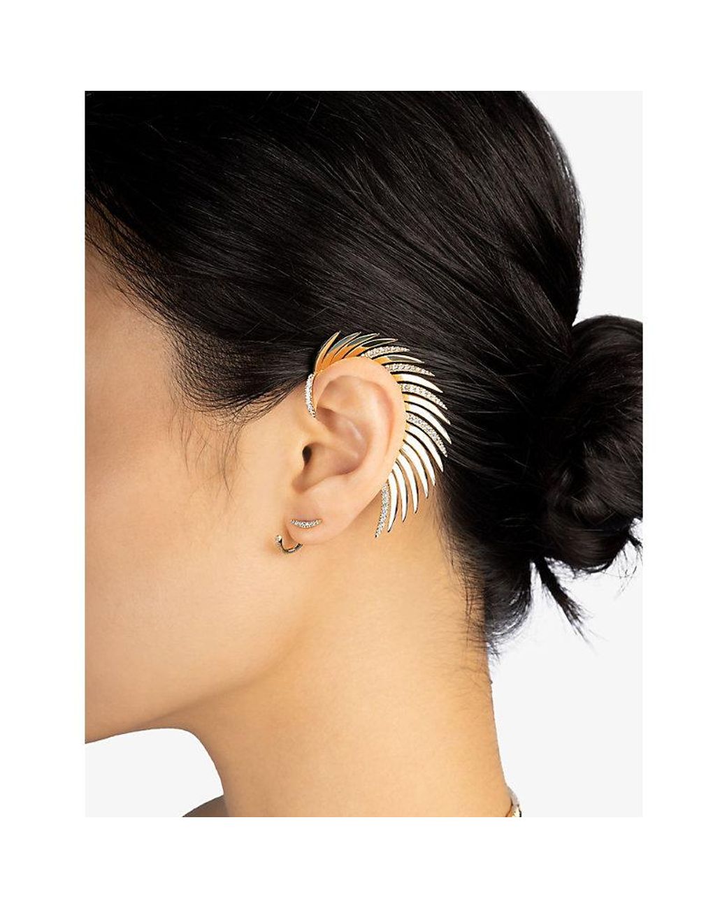Apm Monaco Metallic Les Palmes Alloy And Cubic Zirconia Stud And Cuff Earrings