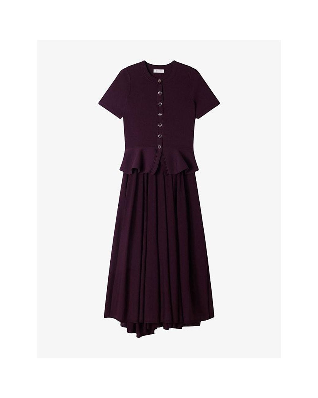 Sandro Purple Peplum Short-Sleeved Knitted Maxi Dress