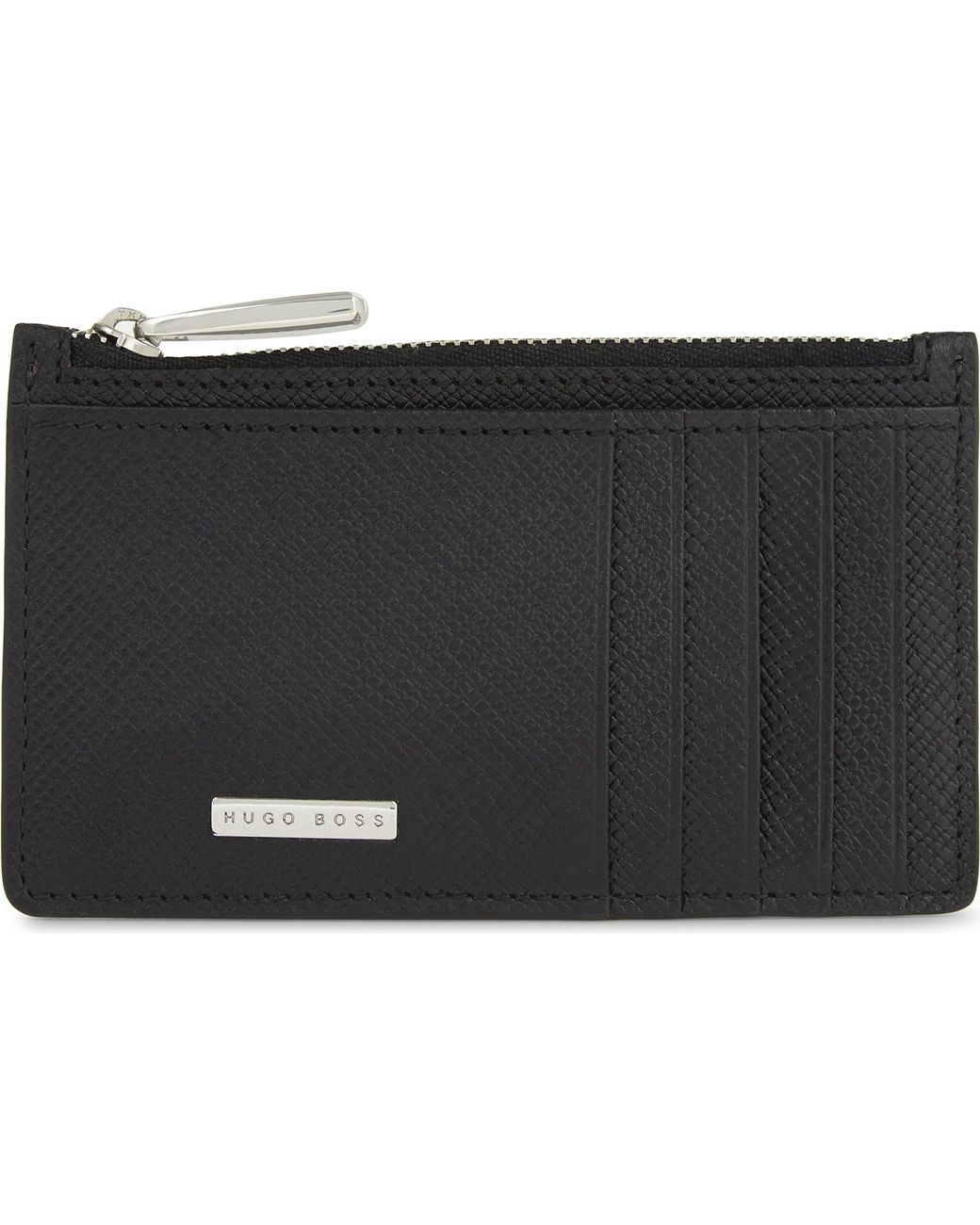 BOSS by HUGO BOSS Signature Leather Zipped Card Holder in Black for Men |  Lyst
