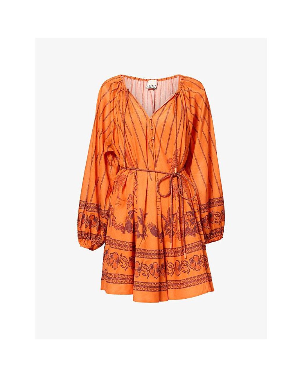 ALÉMAIS Orange Boathouse Printed Cotton Mini Dress