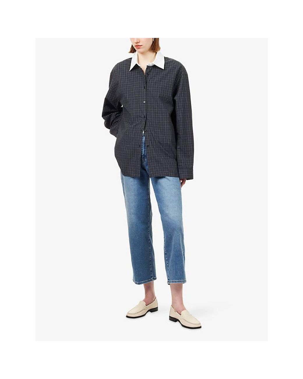7 For All Mankind Blue Stovepipe Straight-Leg Stretch-Denim Jeans