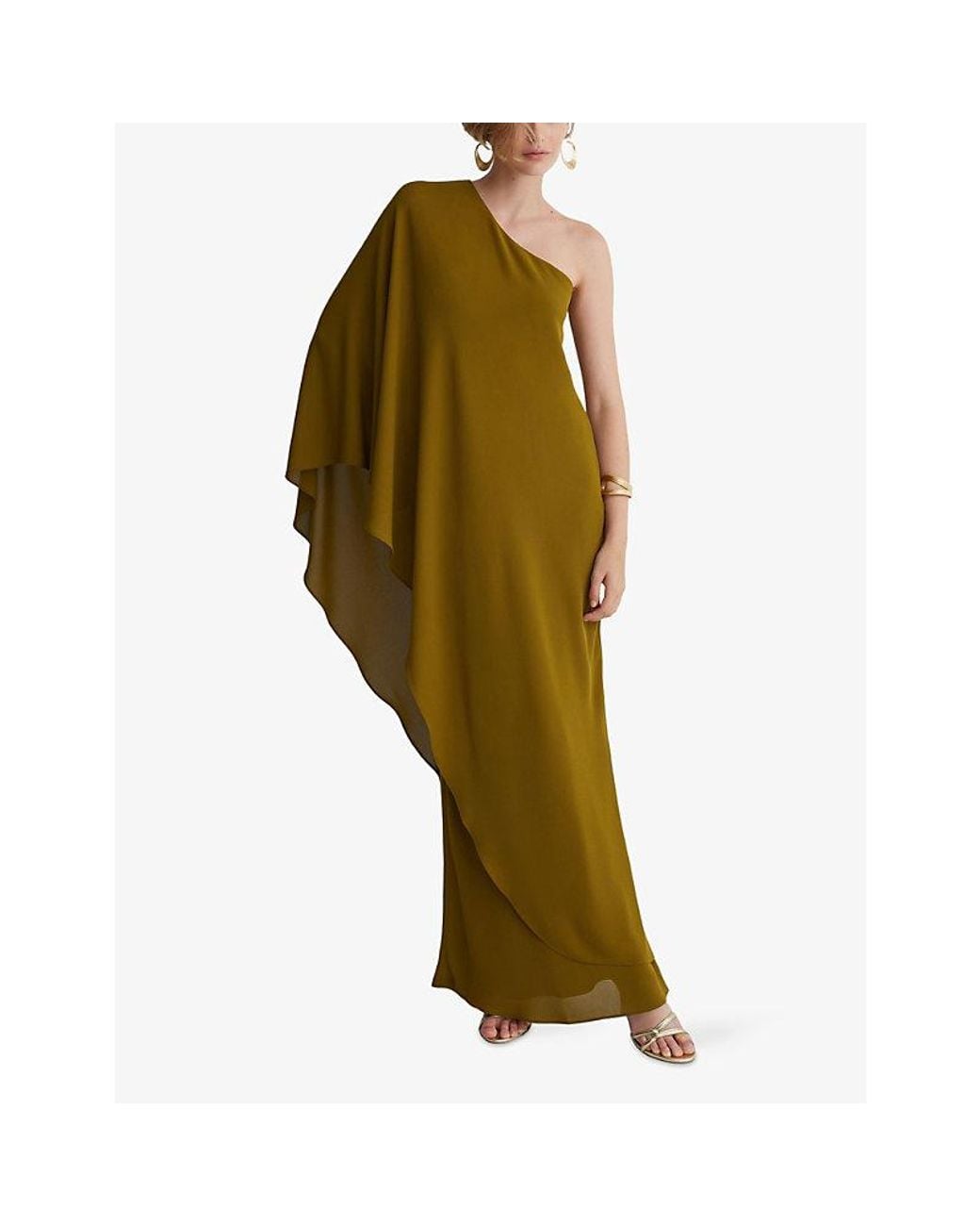 Reiss Green X Atelier Lainey One-Shoulder Woven Maxi Dress
