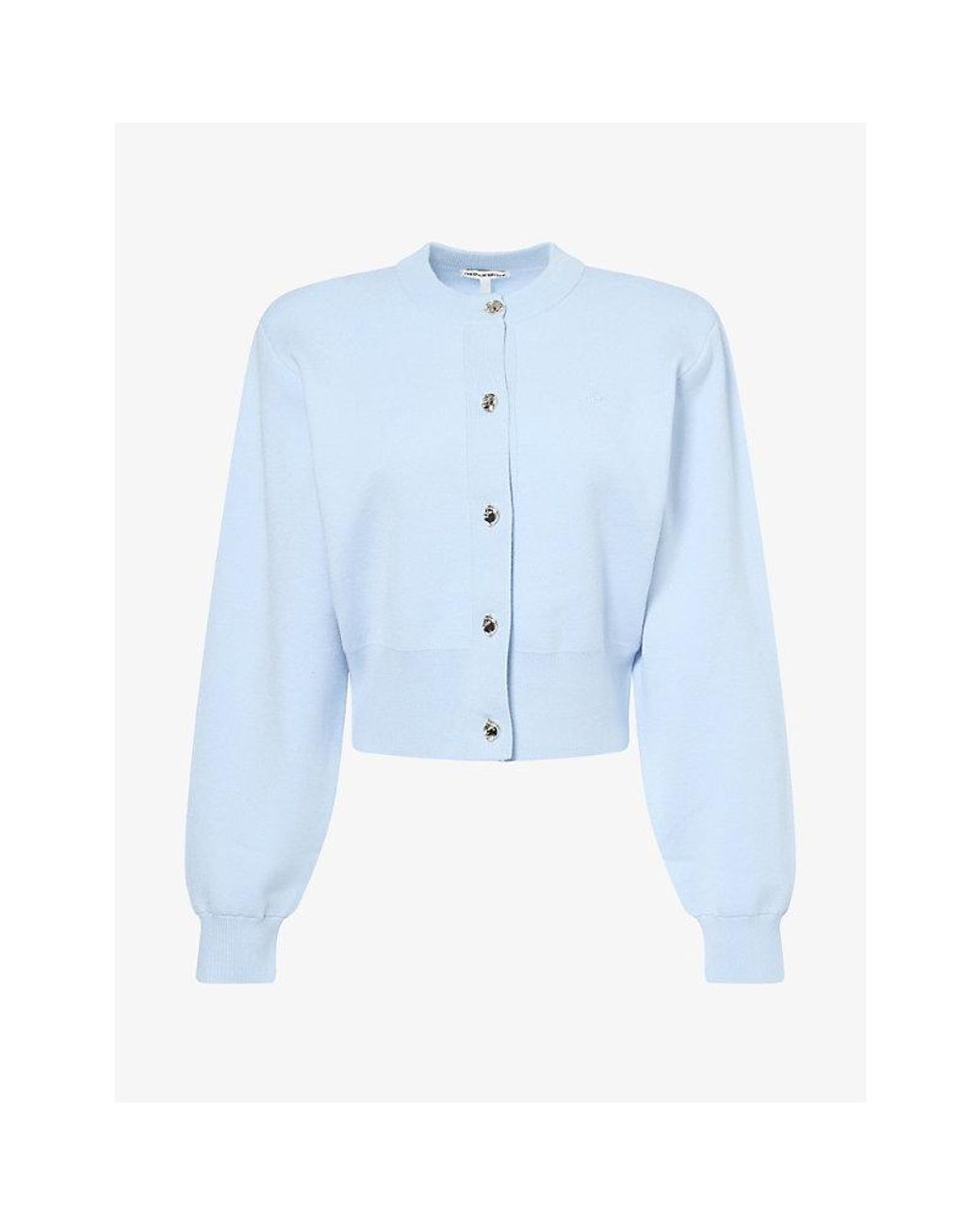 The Couture Club Blue Compact Sculptural-Button Knitted Cardigan