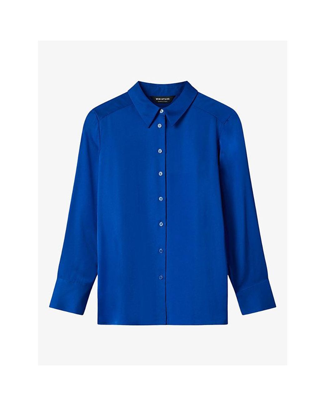 Whistles Blue Long-Sleeved Collared Satin Shirt