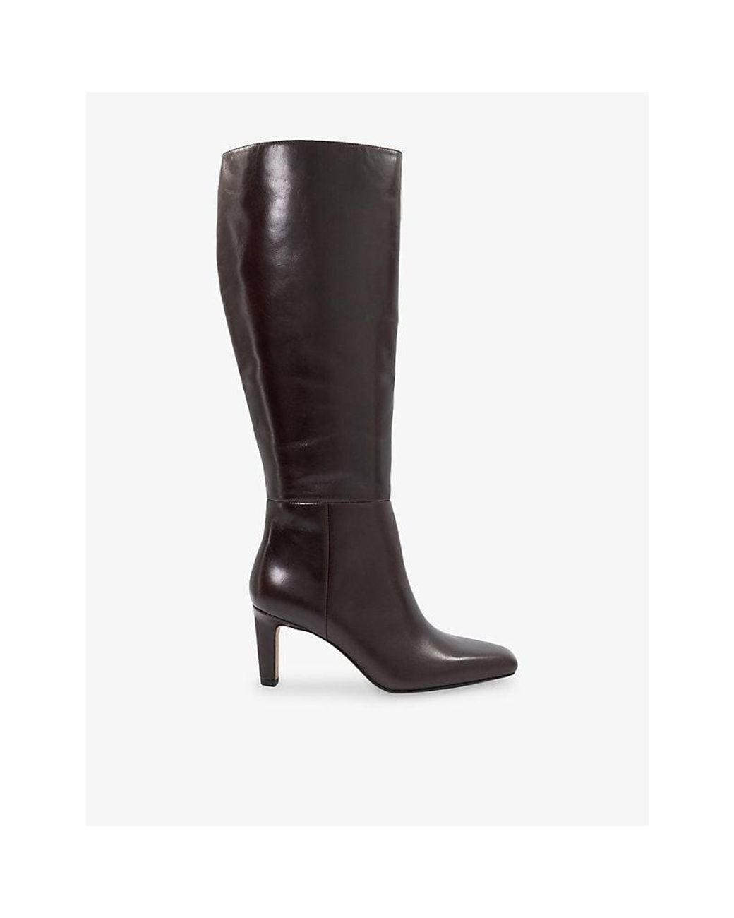 Dune Black Standin Heeled Leather Knee-High Boots