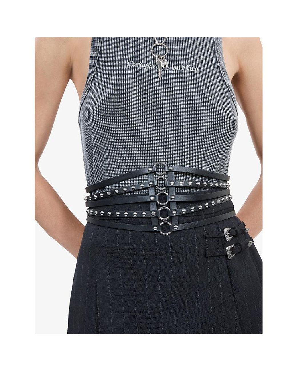 The Kooples White Stud-Embellished Leather Corset Belt