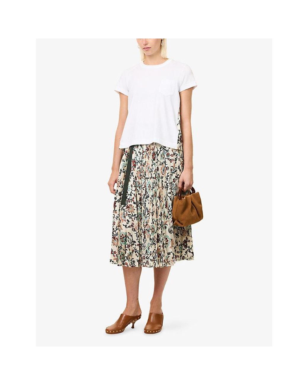 Sacai White Contrasting Floral Cotton Top