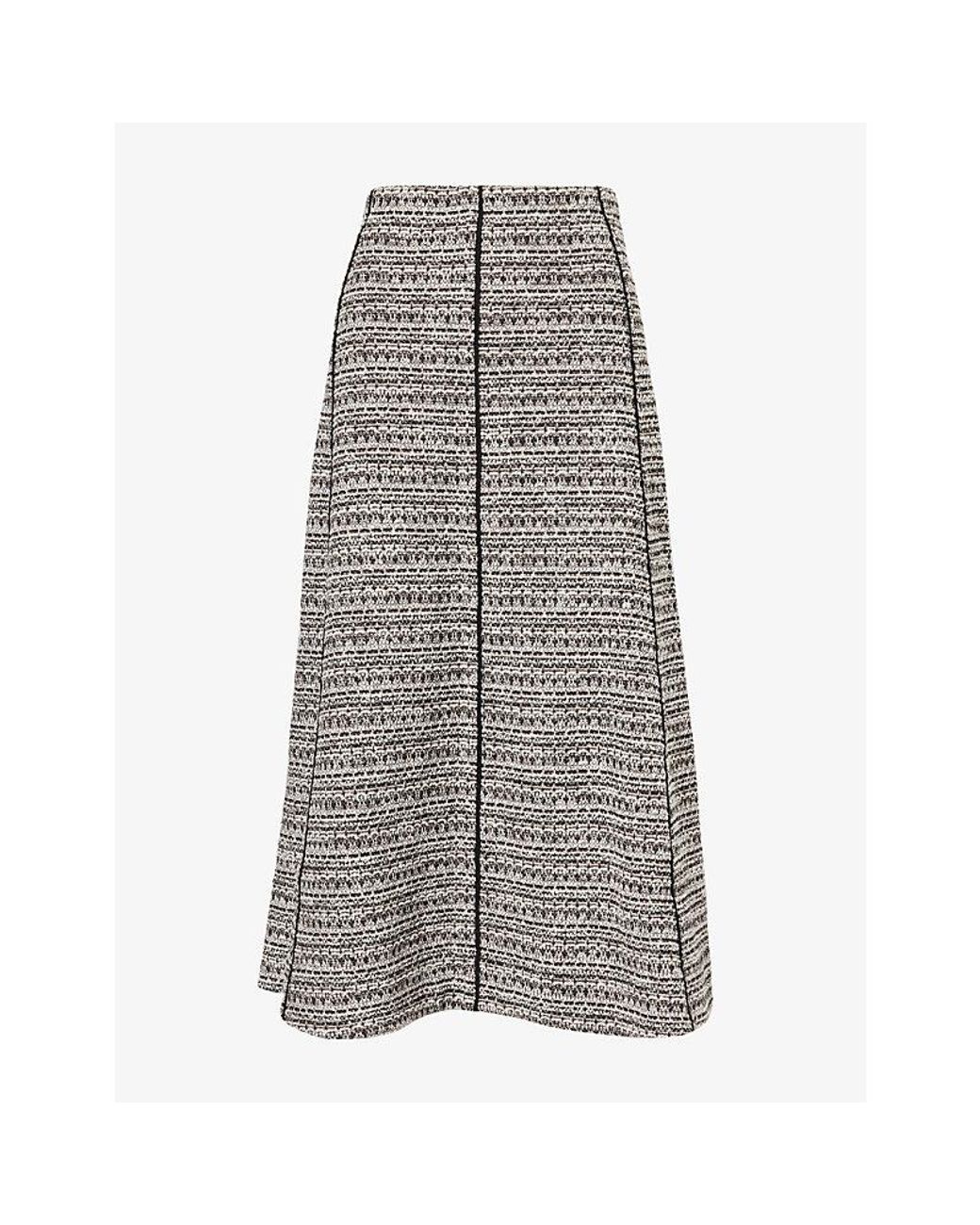 ME+EM Gray Soft Tweed Cotton-Blend Midi Skirt