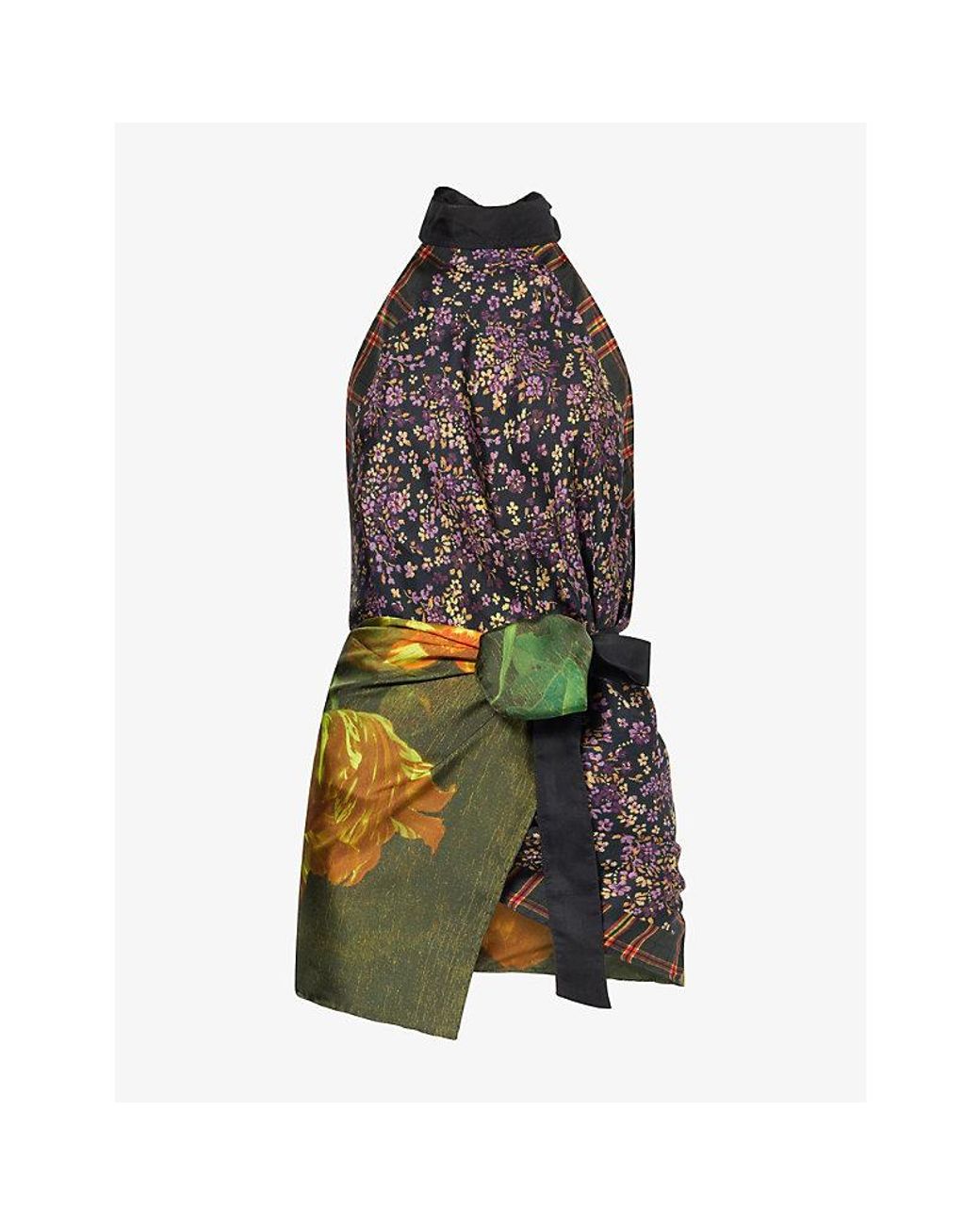 Dries Van Noten Multicolor Panelled Halter Wrap Silk Top