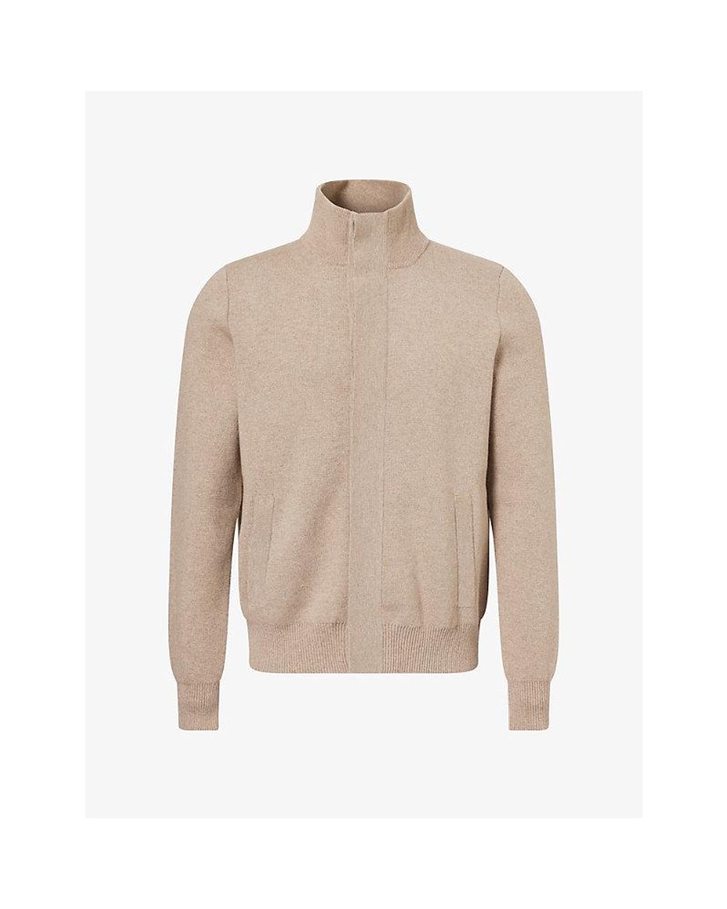 Dunhill Natural High-Neck Knitted Cashmere And Wool Bomber Jacket for men