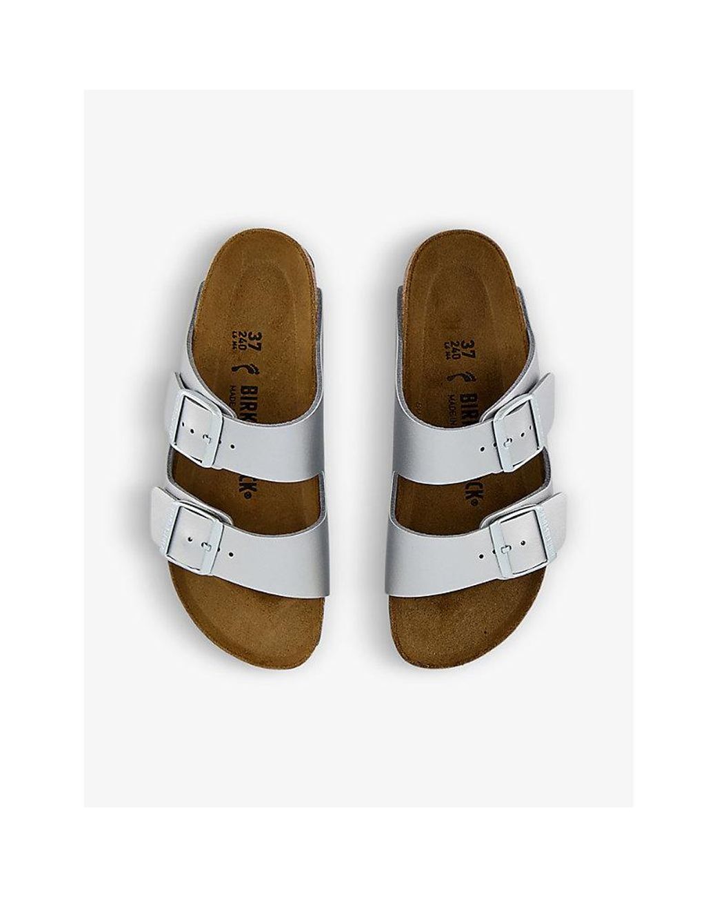 Birkenstock Arizona Two-strap Metallic Faux-leather Sandals in White | Lyst